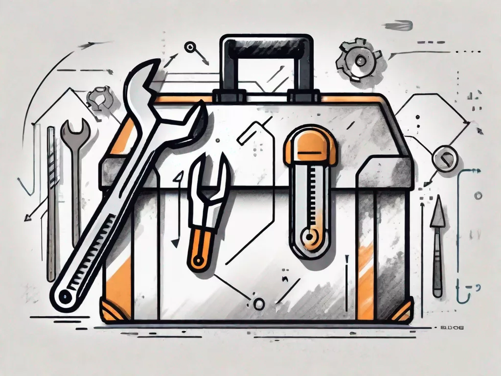 A toolbox with tools like a wrench and screwdriver tweaking a web page symbol