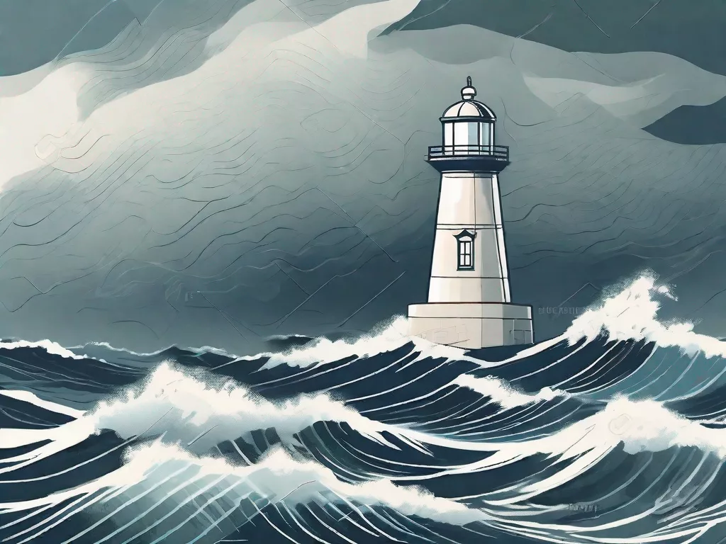 A stormy sea with a lighthouse standing strong amidst the waves